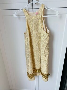 Lilly Pulitzer XS diedra dress gold metallic tidal wave jacquard sequins NWT